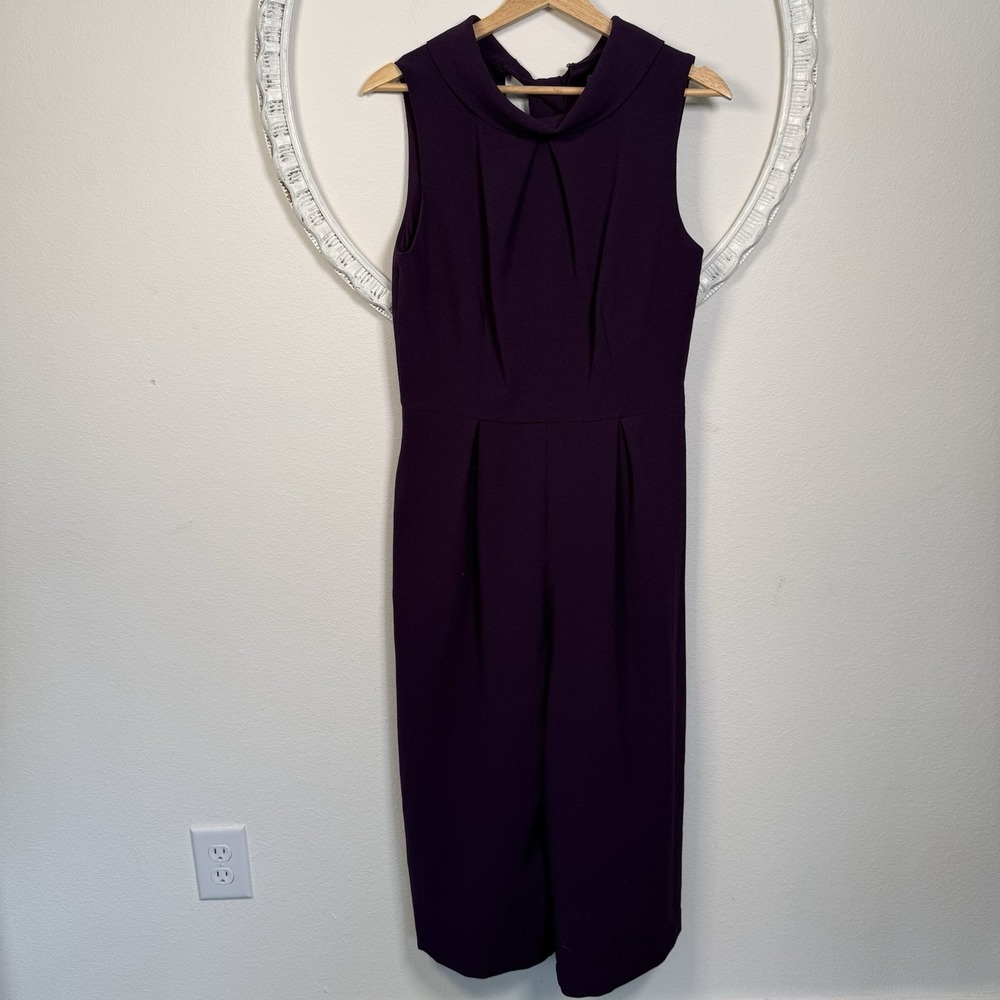 Julia Jordan Sleeveless Women's Jumpsuit Back Bow Tie Neck Pockets Plum Purple 8